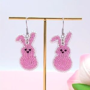 Pink Beaded Bunny Earrings